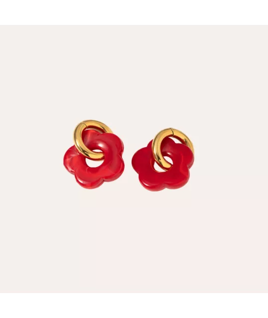 BOUCLES FLEURS ROUGE