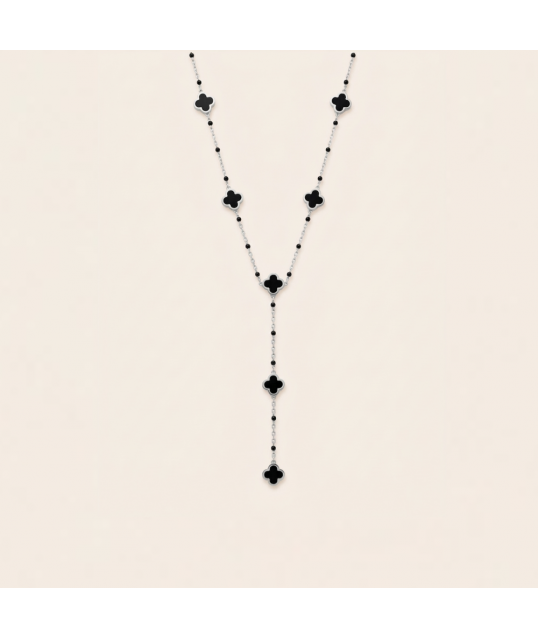 COLLIER CRAVATE TREFLES NOIRS