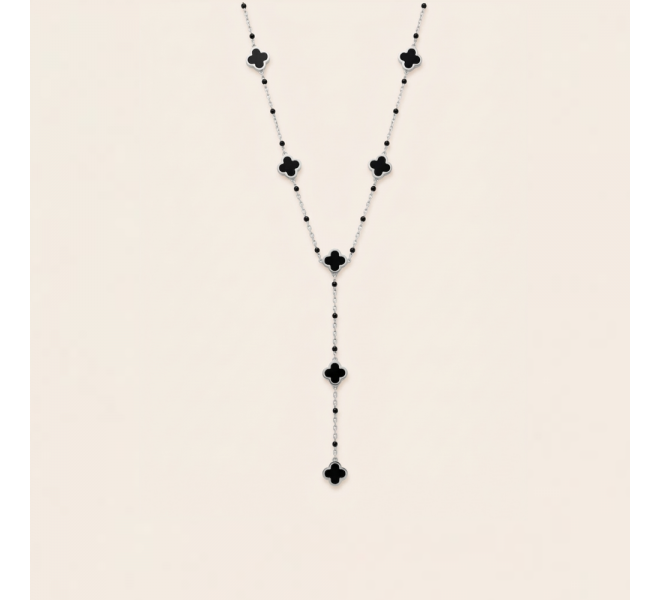 COLLIER CRAVATE TREFLES NOIRS