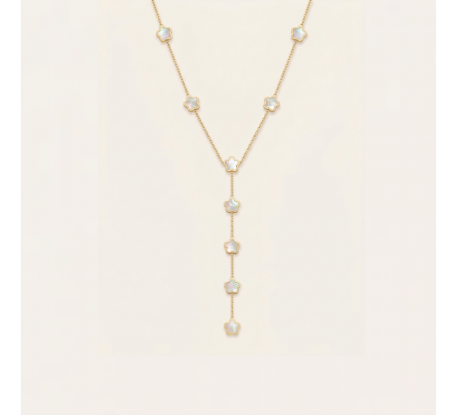 COLLIER CRAVATE TREFLES BLANCS