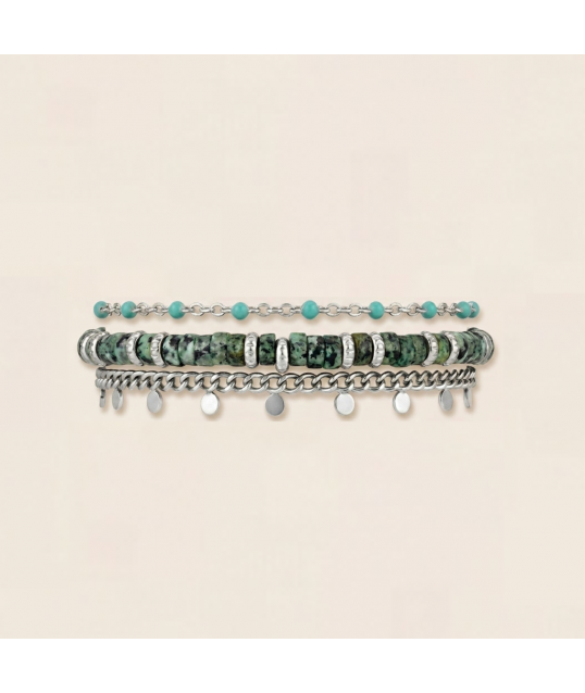 BRACELET MULTI TURQUOISE ARGENTÉ