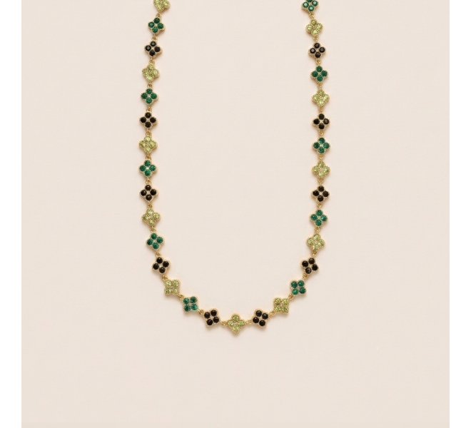 COLLIER FLEURS STRASS VERT