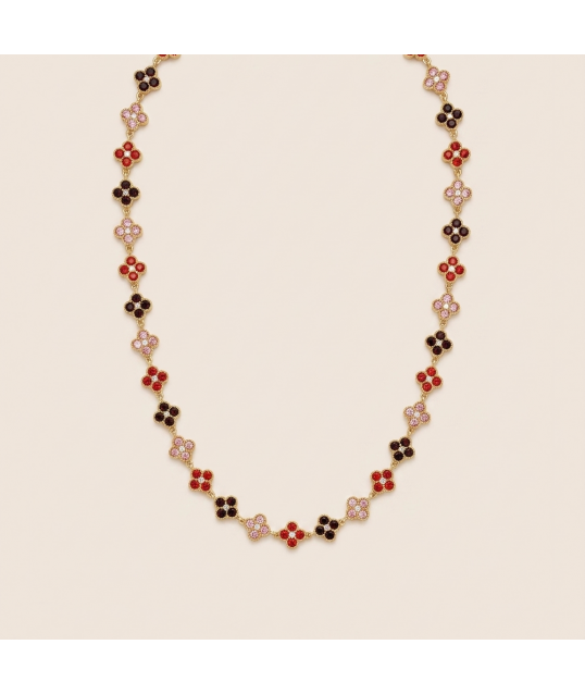 COLLIER FLEURS STRASS ROUGE