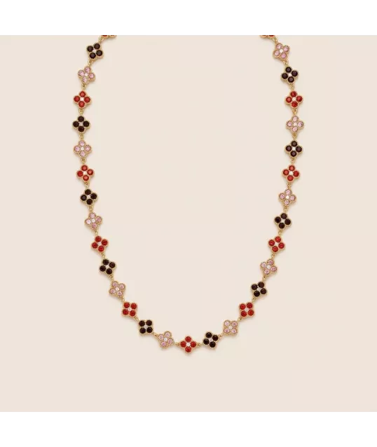 COLLIER FLEURS STRASS ROUGE