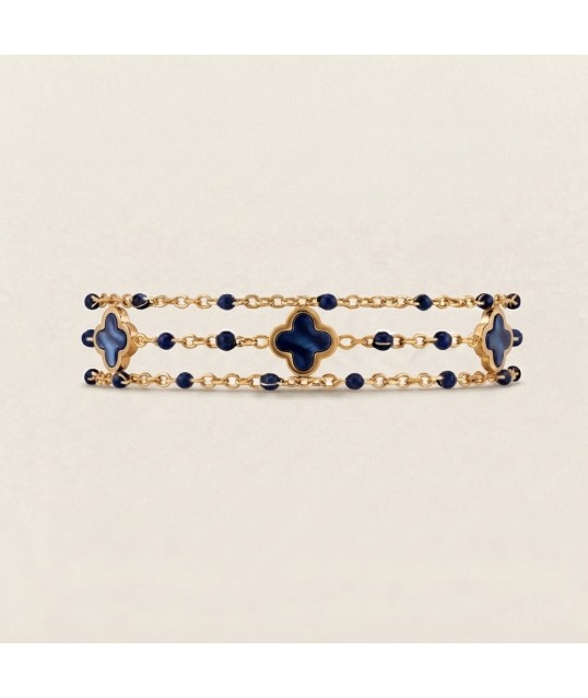 BRACELET MULTILIEN FLEUR BLEU MARINE