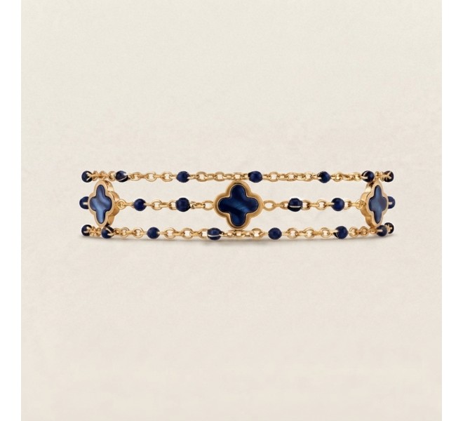 BRACELET MULTILIEN FLEUR BLEU MARINE