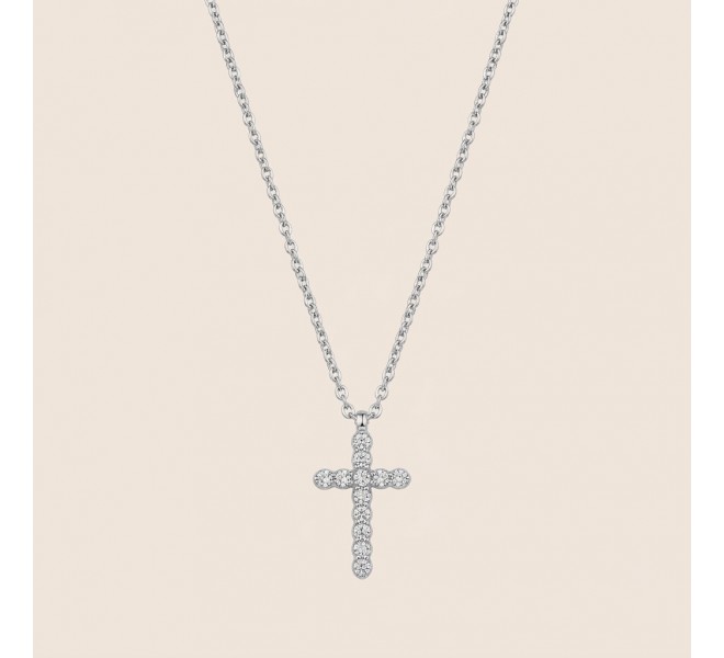 COLLIER CROIX STRASS ARGENTÉE