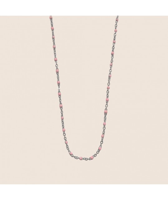COLLIER RESINE ROSE ARGENTÉE