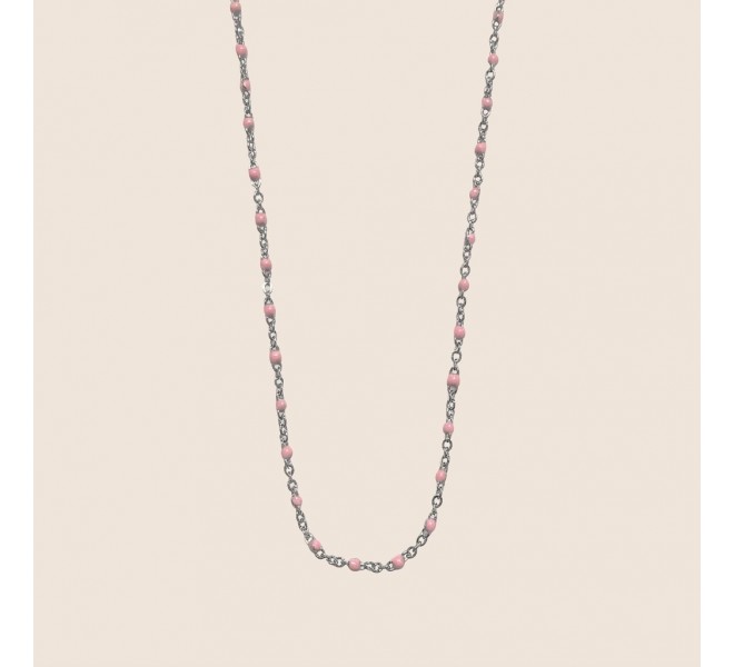 COLLIER RESINE ROSE ARGENTÉE