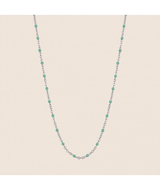 COLLIER RESINE VERT D'EAU ARGENTÉE