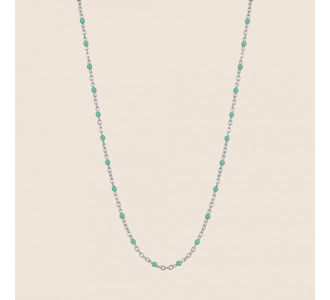 COLLIER RESINE VERT D'EAU ARGENTÉE