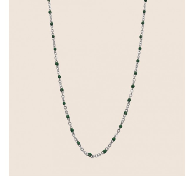 COLLIER RESINE VERT ARGENTÉE
