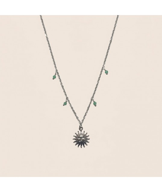 COLLIER SOLEIL VERT ARGENTÉE