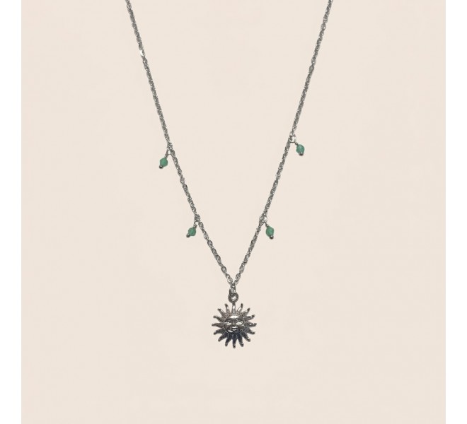 COLLIER SOLEIL VERT ARGENTÉE