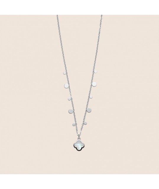 COLLIER TREFLE BLANC ARGENTÉE