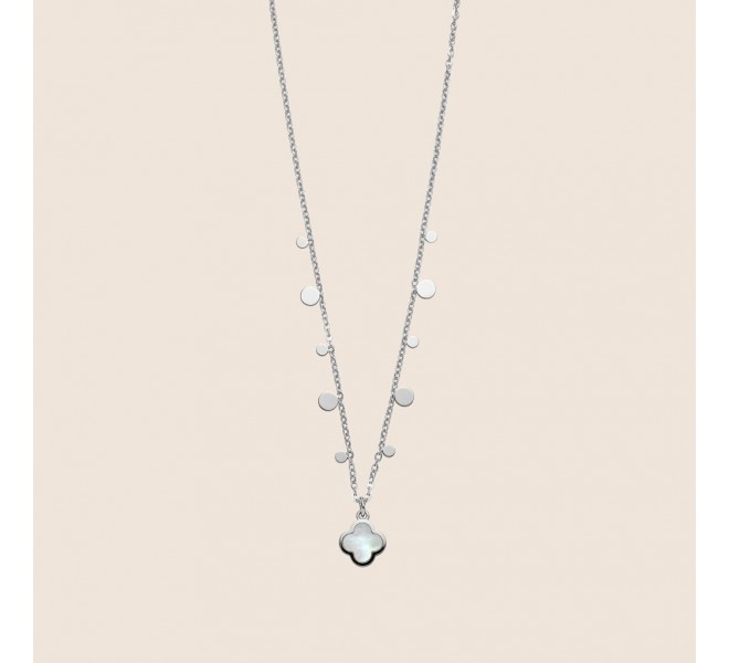 COLLIER TREFLE BLANC ARGENTÉE