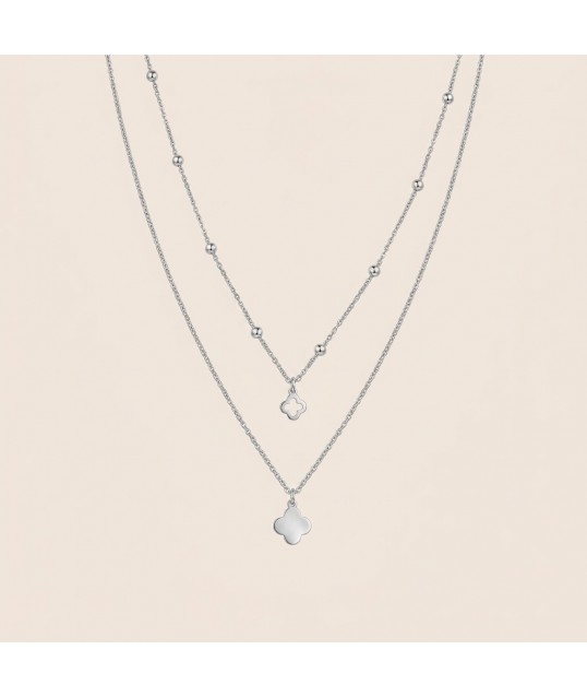 COLLIER DOUBLE TREFLE ARGENTÉE