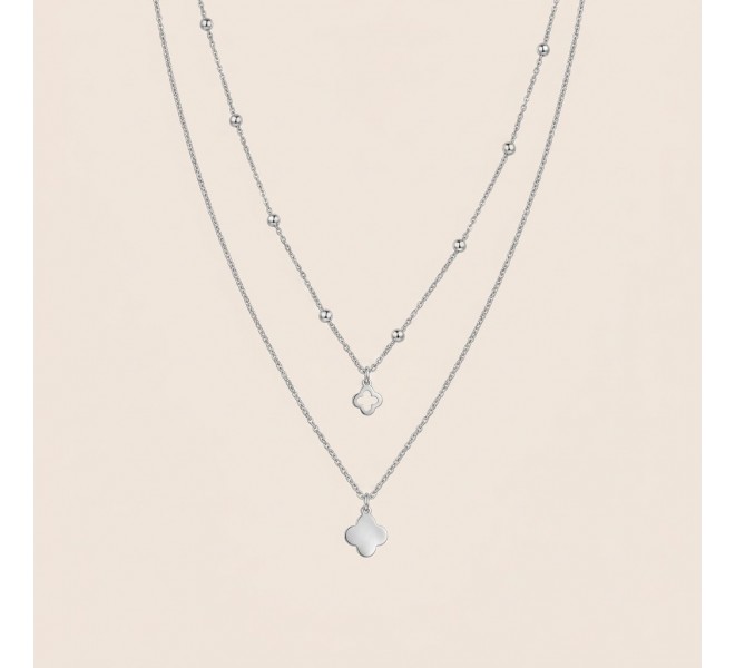 COLLIER DOUBLE TREFLE ARGENTÉE