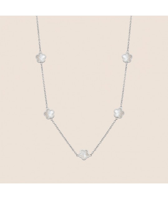 COLLIER MULTI TREFLE BLANC ARGENTÉE