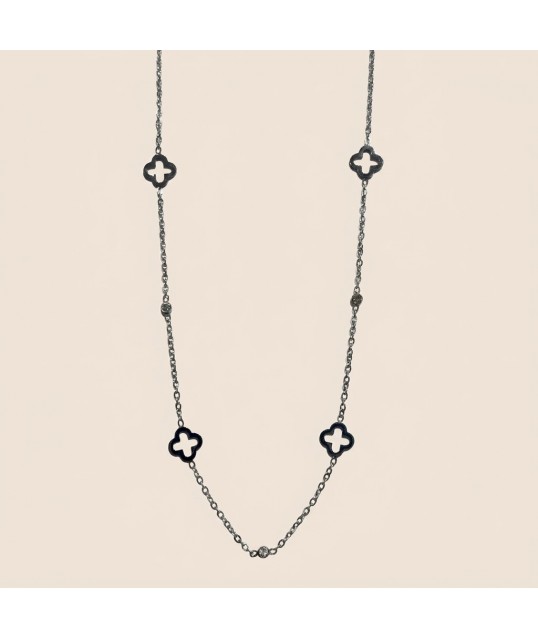 COLLIER TREFLE ET STRASS ARGENTÉE