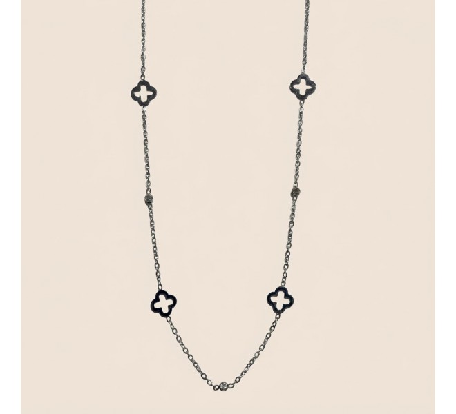 COLLIER TREFLE ET STRASS ARGENTÉE