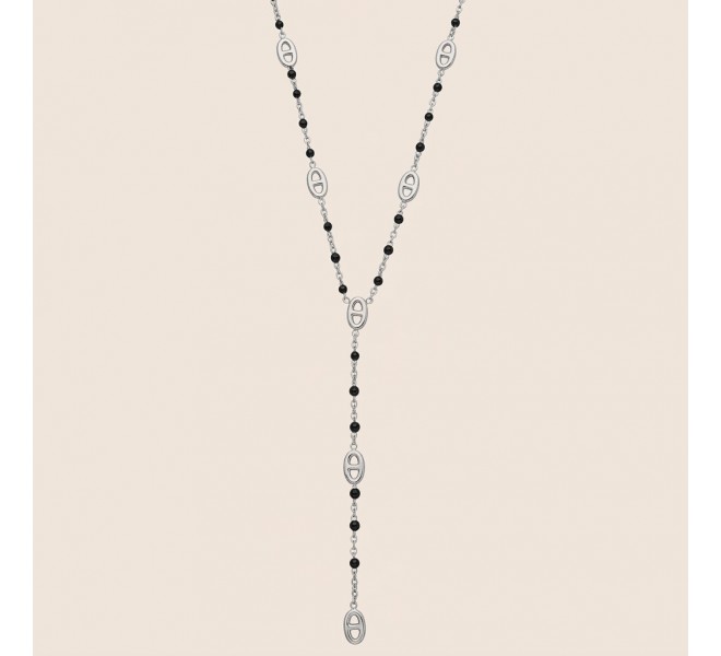 COLLIER MARINE NOIR ARGENTÉE