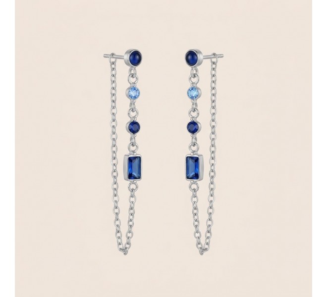 BOUCLE D'OREILLE PENDANTE BLEU ARGENTÉE