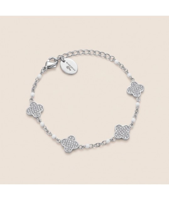 BRACELET TREFLE STRASS ARGENTÉE