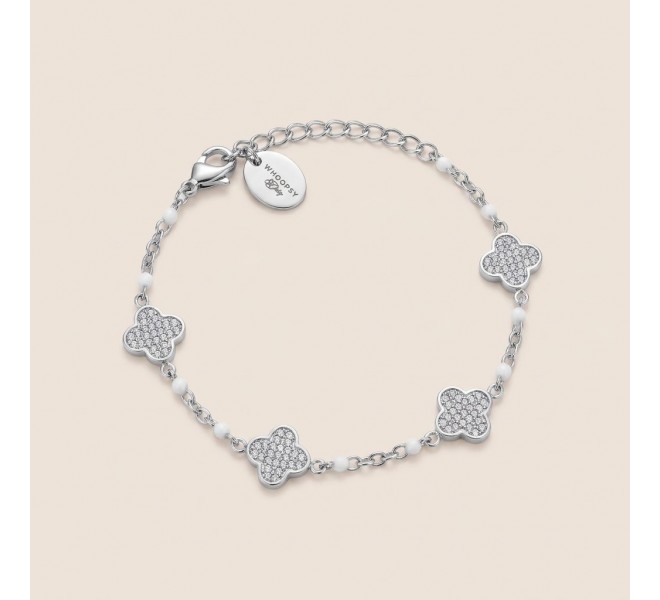 BRACELET TREFLE STRASS ARGENTÉE
