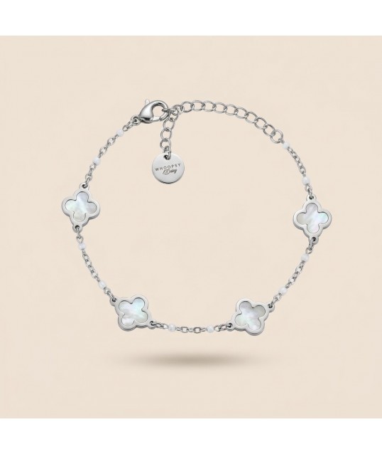 BRACELET TREFLE BLANC ARGENTÉE