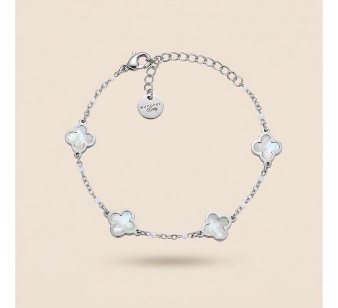 BRACELET TREFLE BLANC ARGENTÉE
