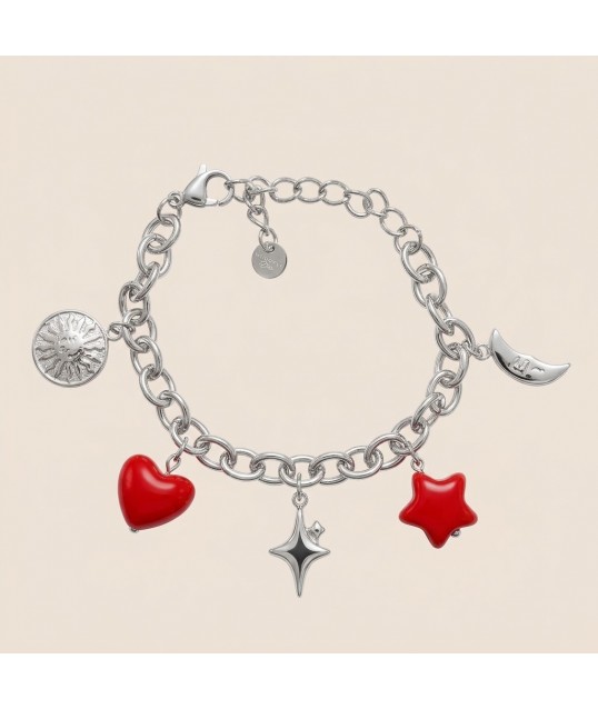 BRACELET CHARMS ROUGE ARGENTÉE