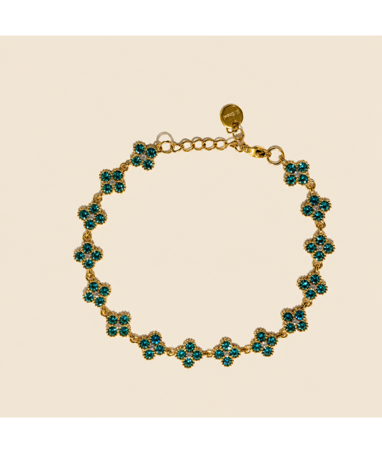 BRACELET TREFLE STRASS VERT