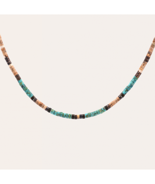 COLLIER MIXTE HEISHI TURQUOISE AFRICAINE