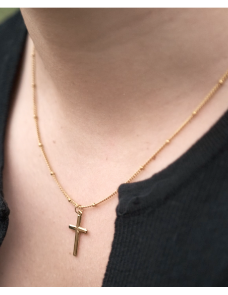 Collier Vintage Poggi Avec Pendentif Croix - Couleurs Rouge Et Turquoise - Occasion